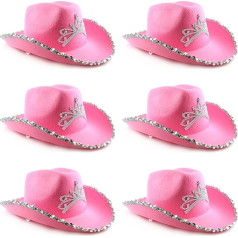 6 упаковок розовых коровьих шляп с тиарой - женская розовая шляпа с тиарой спереди - идеально подходит для маскарадных костюмов ковбойши, де