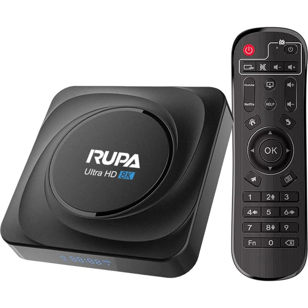 RUPA Android TV Box 11.0, 2024 новейший Smart TV Box 8GB RAM 128GB ROM RK3566 Quad-Core CPU Поддержка HD 3D 8K 2.4G/5.8Ghz WiFi BT 4.0 USB 3.0 LAN 1000M TV Box