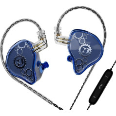 ND Venus In-Ear Monitor Earphones 10mm Double Magnetic Dynamic Driver IEM Headphones HiFi Gaming Earbuds 2 Pin Detachable Cable (with Mic Blue 3.5mm Plug)