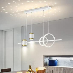 LED Pendant Light Dining Table Pendant Light with Remote Control Hanging Light Height Adjustable Pendant Lamp Modern LED Pendant Light for Dining Room Bedroom Kitchen Office Lamp (White, L 100 cm)