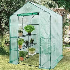 Lendo Online Garden Greenhouse and Waterproof PE Cover, Green, Steel, Greenhouse with Steel Plant Holders, Greenhouse, Conservatory, Nursery (143 x 143 x 196 cm)