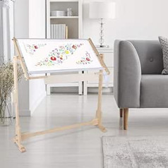 Cross Stitch Stand, Wooden Frame Embroidery Stand, Modern Cross Stitch Frame, Silk Painting Frame, Embroidery Hoop, Wood, Adjustable Embroidery Stand, 80 x 52 x 79 cm