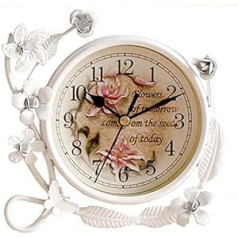 SWHONG White Flower Rustic Iron Coat Table Clock Living Room Bedroom Silent Desktop Clock Art Home Decor