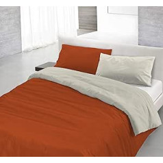 Italian Bed Linen Natural Colour Doubleface Duvet Cover, 100% Cotton, Earthy/Cream, Single