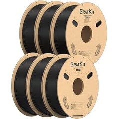 GratKit Fast Printing PLA Filament 1.75 mm, 0.03 mm, High Speed 3D Printer Filament PLA, 6 kg Spool, High Adhesion, for High Speed 3D Printing, 6 x 1 kg, 6 Packs, Black