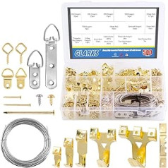 Glarks 500pcs 10lb to 50lb Picture Hanging Kit Heavy Duty Picture Frame Hook Hardware with Nails, Hooks, Wire, Screw Eyes, D-ring and Sawtooth Hanger for Wall Mounting