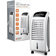 Dutch Originals 5.5 L Air Cooler with Timer and Remote Control, Mobile Evaporative Cooler with Water Cooling, Mobile Air Conditioner with 3 Speeds, Mobile Air Conditioning 70 cm High, 65 Watt