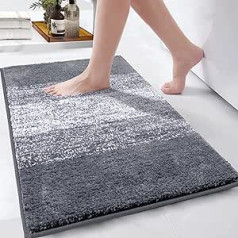 Enyhom Super Soft Bath Mats Grey Microfibre High Pile Bathroom Rug Non-Slip Machine Washable Bath Mat Shower Mats Absorbent Bath Mat 60 x 90 cm