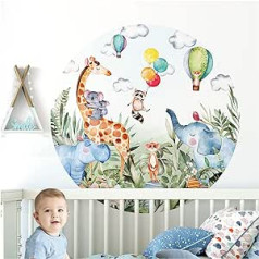 Little Deco DL563 Wall Sticker Children's Room Wall Sticker Animals 120 cm Round Wall Decoration Playroom Sticker Child Wall Sticker Baby Self-Adhesive Giraffe Koala Balloon