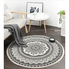 Yomshi 120 cm Round Rug, Cotton Rug with Tassels, Washable Mandala Printed Rug, Bohemian Morocco, Modern Rug for Bedroom, Living Room, Kitchen