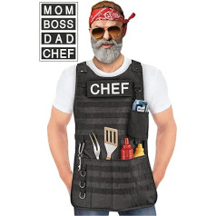 Caliber Gourmet Taktische Outdoor-Campingschürze mit Flaschenöffner-Taschen und wiederverwendbarem Karabiner, Schwarz