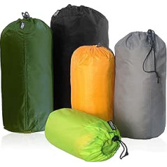 Frelaxy Packsack-Set, 5er-Pack (3 l, 5 l, 9 l, 15 l, 20 l), ultraleichte Beutel mit Staubklappe für Reisen, Wandern, Rucksackreisen
