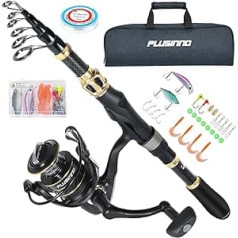 PLUSINNO Fishing Set Fishing Rod and Fishing Reel Set Carbon Fibre Telescopic Rod with Stationary Reel Fishing Line Fishing Lure Set Accessories and Carry Bag for Saltwater Freshwater