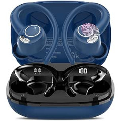 Bluetooth Headphones Sports In-Ear Headphones Wireless Bluetooth 5.3 with HD Mic, Outstanding Sound, 40 Hours Playtime, Comfort Fit, Dual LED Display, IP7 Waterproof Earphones with Ear Hooks, Blue