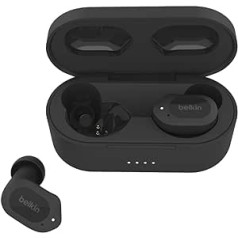 Belkin SOUNDFORM Play True Wireless In-Ear Headphones, Wireless Headphones, 3 EQ Presets, Sweat and Splash Waterproof, IPX5 Protection, 38 Hours Operation - Black, One Size, AUC005