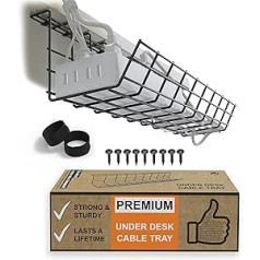 Under Desk Cable Management Tray - Under Desk Cable Organizer for Wire Management. Desk Cable Tray for Office and Home. Perfect Standing Desk Cable Management Rack (Black Wire Tray - Single 17'')