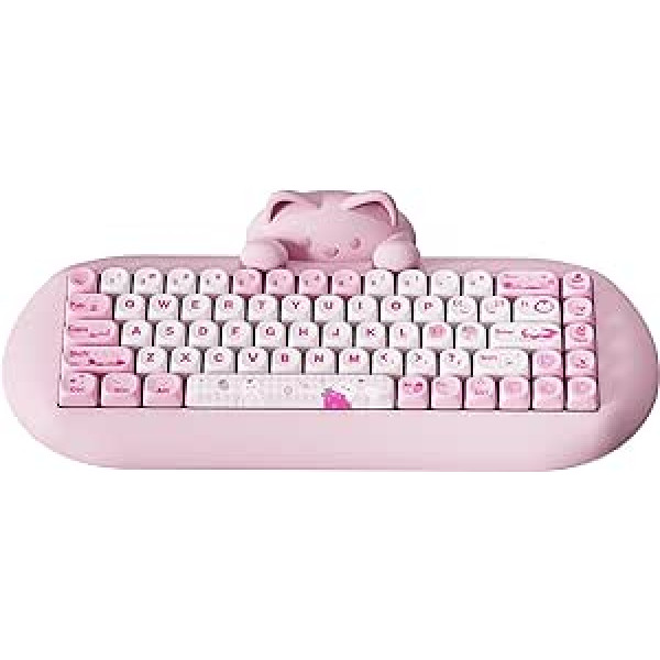 YUNZII C68 Wireless Mechanical Keyboard, 65% Gaming Keyboard, Hot Swap, Triple Mode BT5.0/2.4G/Wired Gaming Keyboard, RGB Backlit NKRO, Cat Silicone Ergonomic Keyboard Win/Mac (Milk Switch, Pink Cat)