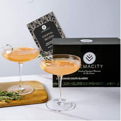 Vemacity Элегантные бокалы для коктейлей Coupe Набор из 2 | Барные хрустальные бокалы ручной работы с электронной книгой рецептов | Бокалы для шам
