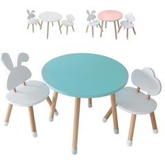 Kywai ® - Детский стол с 2 стульями, деревянный набор для сидения, белый, маленький стол, детский набор для сидения, детская комната, спальня, ск