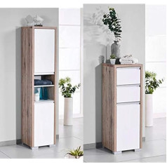 Schildmeyer Bello Tall Cabinet Wild Oak Decor 34,5 / 33 / 154,5 см & Bello Base Cabinet 138176, Wild Oak Decor / Glossy White, 34,5 / 33 / 97 см