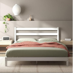 ‎Zinus Zinus Robin Bed 140 x 200 см - Высота 20 см - Устойчивый бамбуковый каркас платформы кровати с изголовьем - Белый