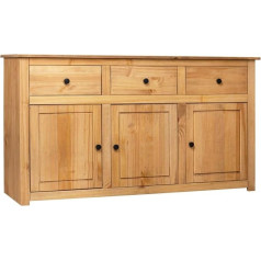 Hommdiy Кухонный шкаф с 3 ящиками и 3 дверцами, 135 x 40 x 80 см, буфет, шкаф для хранения, массив панамской сосны, коричневый