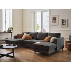 Lisa Design - Jake - U-образный панорамный диван - 7 мест - раскладывающийся с ящиком для хранения - вельветовый бархат - темно-серый