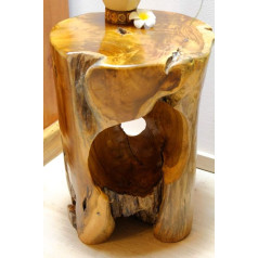 Kinaree Salavan Burl Wood Side Table 42 cm Solid Teak Stool, Suitable as a Pedestal, Flower Stand or Bedside Table for Living Room, Hallway, Bedroom or Conservatory