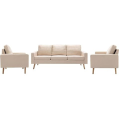 Vidaxl 3-Piece Sofa Set Armchair Sofa Upholstered Sofa Lounge Sofa Fabric Sofa Seat Living Room Sofa Upholstered Furniture Design Sofa Cream