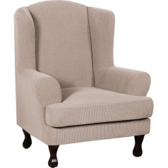 ‎Gamukai Stretch Wingback Chair Sofa Slipcover 2-Piece Sofa Cover Furniture Protector Couch Soft with Elastic Base Spandex Jacquard Fabric Small Checks (Khaki)