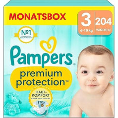 Pampers Baby Подгузники Размер 3 (6-10 кг) Premium Protection, Midi, упаковка 204, ежемесячная коробка