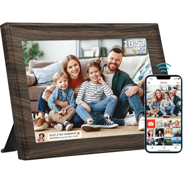 FRAMEO Цифровая фоторамка WiFi 32 ГБ 10,1-дюймовый сенсорный экран 1280 x 800, автоматический поворот в портретном и ландшафтном режимах, интеллектуал