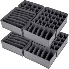 Yucch Pack of 8 Underwear Organiser, Fabric Boxes Drawer Organiser, Foldable Wardrobe Organiser, Drawer Organiser System for Bras, Socks and Ties (Grey)