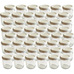 Vitrea 25 x Jam Jars Small 50 ml Jars with Screw Lid White - Mini Preserving Jars - Honey Jars - Tasting Jars for Guest Gifts and Wedding Made in Germany (25)