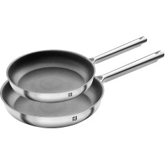 ZWILLING TrueFlow 2-Piece 24cm + 28cm Non-Stick Induction Frying Pan Set, Stainless Steel, Silver/Black