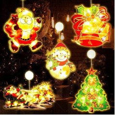 TOPJOWGA Pack of 5 Christmas Lights Hanging Window Christmas Lights, Suction Cup Fairy Lights Christmas Battery Operated Window Fairy Lights Indoor Outdoor Christmas Tree Christmas Decoration