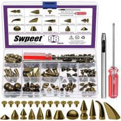Swpeet 96 комплектов 12 стилей бронзы смешанной формы шипы и шпильки металл винт назад пуля конус шпильки и шипы заклепки кожаные заклепки комп