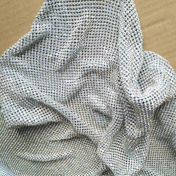 Creativesugar Craft Material Metal Rhinestone Mesh Fabric Cut to Size for Clothes Bags Making Party Decorations (Crystal AB Rhinestone)