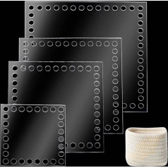 PandaHall 4 Pieces Crochet Bag Base, 4 Sizes, Square Acrylic Basket Base, Transparent Basket Base, Weaving Board for Knitting, Crochet Basket Bag, Yarn Weaving, Crafts, 10/15/17/20 cm, 8 mm Hole