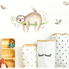 Little Deco DL147 Наклейка на стену Ленивец на ветке и птицы I (Ш x В) 77 x 50 см I Nursery Baby Room Sticker Наклейка на стену Клейкие наклейки Плакаты