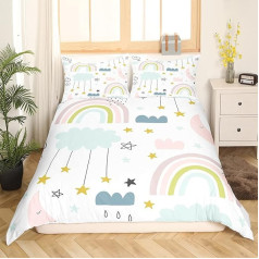 Комплект постельного белья Sunnybed Kawaii Rainbow, милые облака, звезды, радужный декор, пододеяльник для детей, девочек, радужный принт, 135 x 200 + 80 x 80 x 