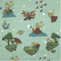 Kt KILOtela - Полупанама декоративная ткань - цифровой принт - шт: 100 см длина x 280 см ширина | Маленький принц - зеленый, разноцветный