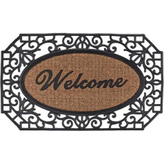 Коврик Relaxdays Welcome Doormat, 45 x 75 см, резина и койра, нескользящий коврик внутри и снаружи, дверной коврик, натуральный/черный