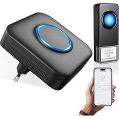 Cotinse Беспроводной дверной звонок WiFi, наружный водонепроницаемый, совместимый с приложением для смартфона, 0-110 дБ громкий звонок на входную 