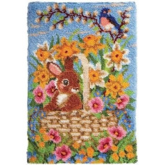 ROCKY&CHAO Latch Hook Rug Set DIY Latch Hook Carpet Making Kit for Adults Kids Cross Stitch Kit Carpet Making Home Decoration 50 x 39 cm (Flower Basket)