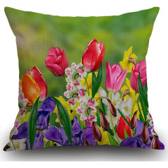 Smooffly Home Decor Spring Summer Flowers Daffodils Tulips Throw Pillow Cover 18x18 Inch Outdoor Pillow Case Couch Sofa Cushion Cover