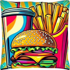 The Beach Stop Colorful Fast Food Cushion Cover Unique Pop Art Cushion Cover Living Room Dining Room Gift 18x18 Fast Food