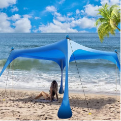 Buheco Пляжная палатка Pop Up Shade 10x10ft Пляжный навес Sun Shade UPF 50+ с 4 складными столбами Портативная сумка для переноски Песок Совок Колышки для земл