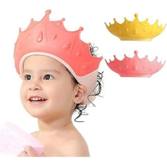 FUNUPUP Pack of 2 Shower Caps Children Baby Adjustable Crown Shape Hair Washing Child Protection Shield Shampoo Protection Baby Visor for Eyes and Ears Crown