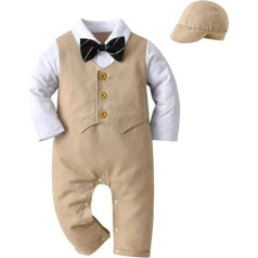 Lito Angels Смокинг Romper Bodysuits One-Piece Джентльменский Свадебный Костюм со Шляпой для Детей Мальчиков, Черный Хаки